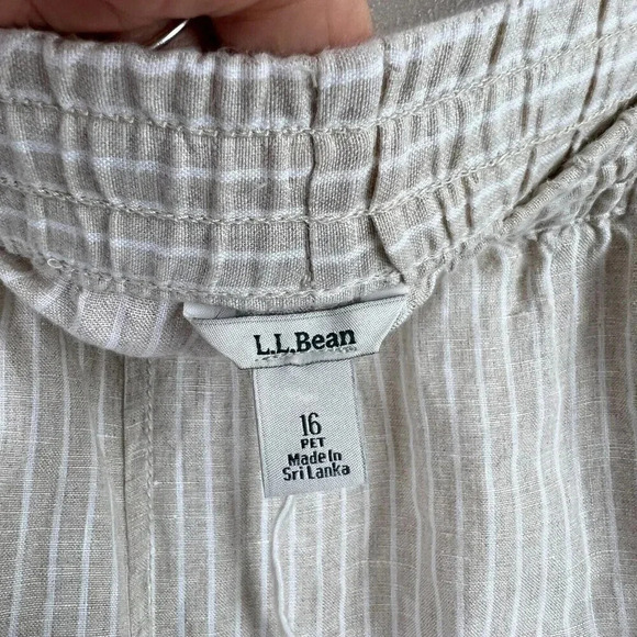 L.L. Bean Pull On Linen Pants Size 16 Petite Beige Stripes Minimal Lagenlook - Picture 3 of 10